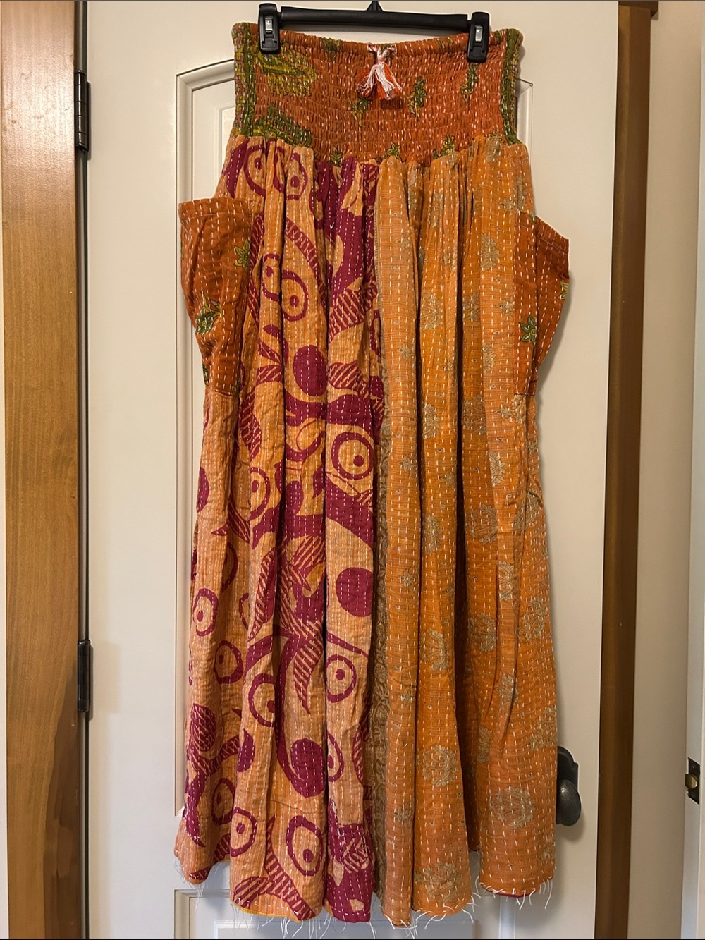 Kantha Bae Boho Maxi Skirt in Orange and Pink Fabric Forever Unique